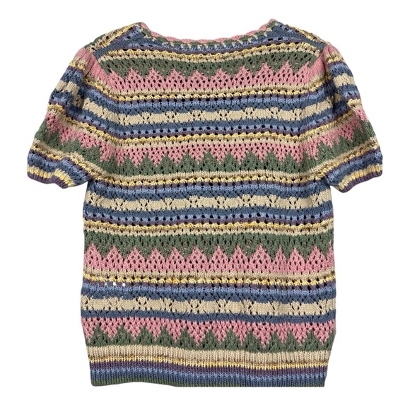 Polo Ralph Lauren Pointelle Striped Puff Sleeve Crochet Spring Sweater - Picture 5 of 8